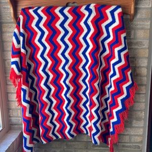 American theme handmade crocheted afghan tassel blanket or throw 59 x 38